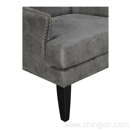 Nail Head Dark Grey PU Armed Accent Chair